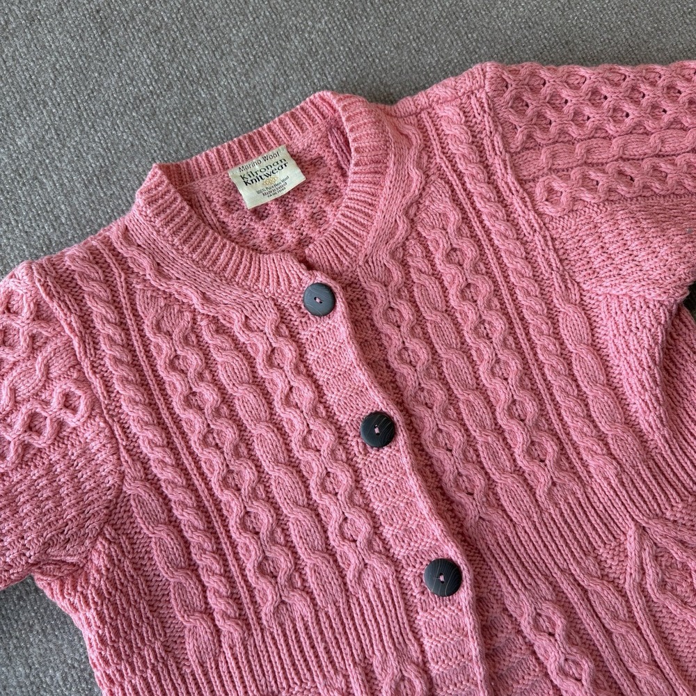 Kilronan‎ Knitwear Bubblegum Pink Fisherman Cableknit Chunky Cardigan Small